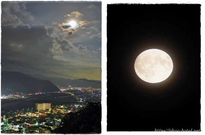 戸倉上山田温泉夜景城泉山観音寺仲秋の名月夜景